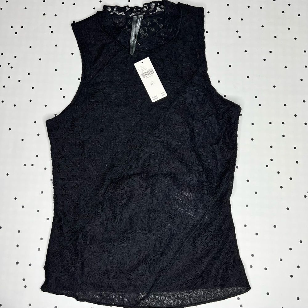🖤 Anthropologie 🖤 Lace Mock Neck Tank Black NEW - Picture 10 of 14